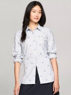 Tommy Hilfiger TH Monogram Ithaca Stripe Shirt Blue - Women's Large